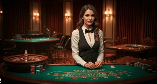 Antarmuka meja European Roulette langsung di superviv dengan dealer profesional dan panel taruhan interaktif